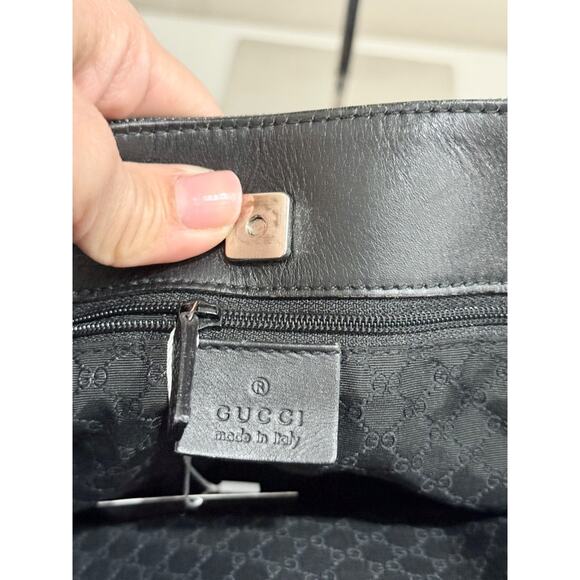 VTG Gucci Web Striped Sherry Line Denim Leather Tote Handbag Dark Blue/Green/Red - Picture 12 of 13